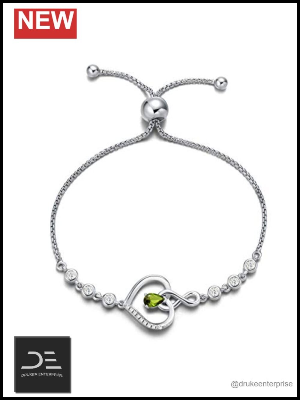 AGVANA Sterling Silver Heart Birthstone Tennis Bracelet Genuine Peridot Women